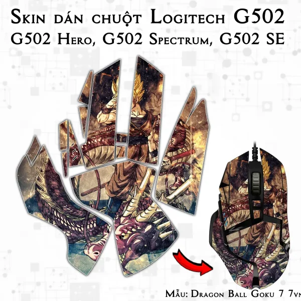 Skin dán chuột Logitech G502 mẫu Dragon Ball Goku 7 7vnr76