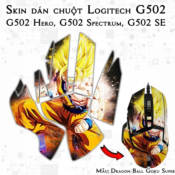 Skin dán chuột Logitech G502 mẫu Dragon Ball Goku Super Saiyan 3 7vnr79