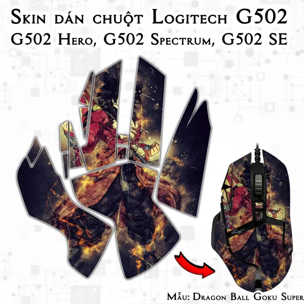 Skin dán chuột Logitech G502 mẫu Dragon Ball Goku Super Saiyan 4 7vnr55