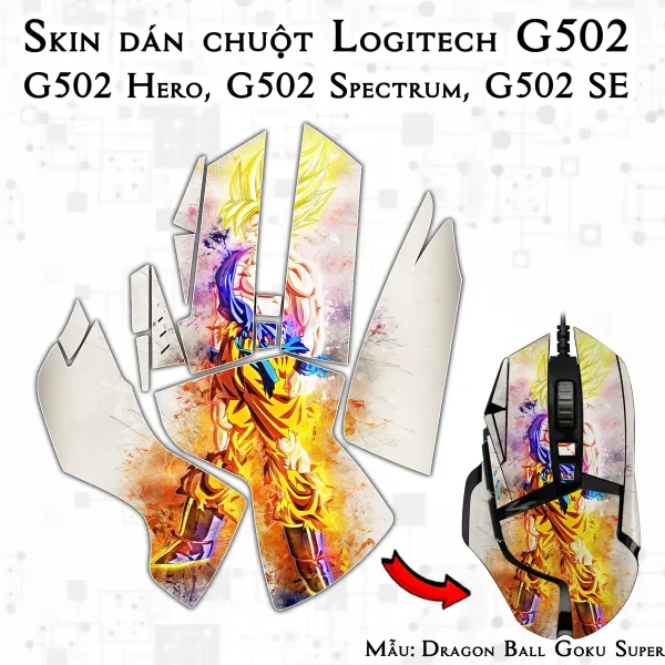 Skin dán chuột Logitech G502 mẫu Dragon Ball Goku Super Saiyan 5 7vnr81