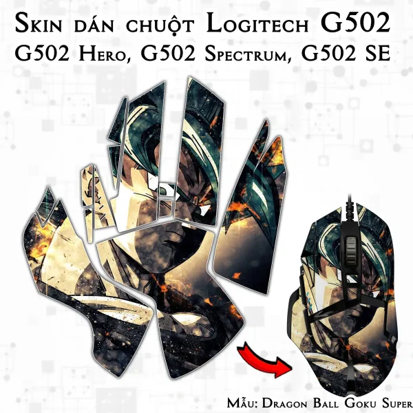 Skin dán chuột Logitech G502 mẫu Dragon Ball Goku Super Saiyan 7vnr84