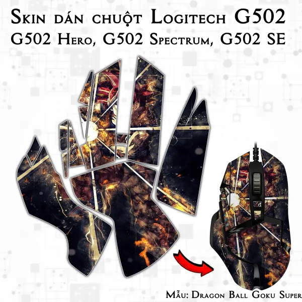 Skin dán chuột Logitech G502 mẫu Dragon Ball Goku Super Saiyan God 7vnr83