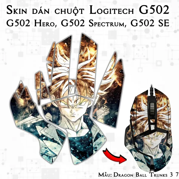Skin dán chuột Logitech G502 mẫu Dragon Ball Trunks 3 7vnr90