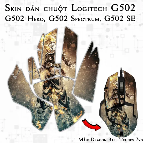Skin dán chuột Logitech G502 mẫu Dragon Ball Trunks 7vnr62