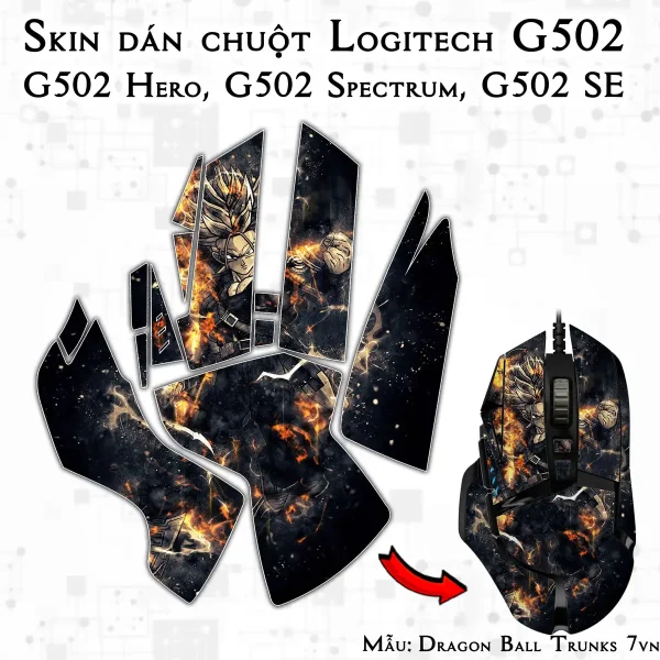 Skin dán chuột Logitech G502 mẫu Dragon Ball Trunks 7vnr91
