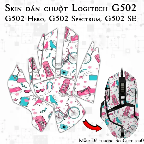 Skin dán chuột Logitech G502 mẫu Dễ thương So Cute scu011