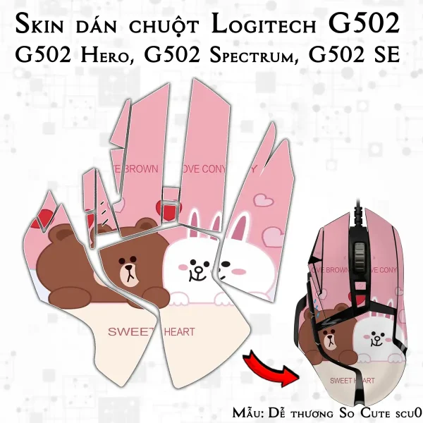 Skin dán chuột Logitech G502 mẫu Dễ thương So Cute scu012