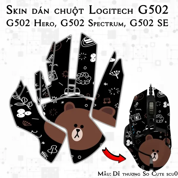 Skin dán chuột Logitech G502 mẫu Dễ thương So Cute scu020