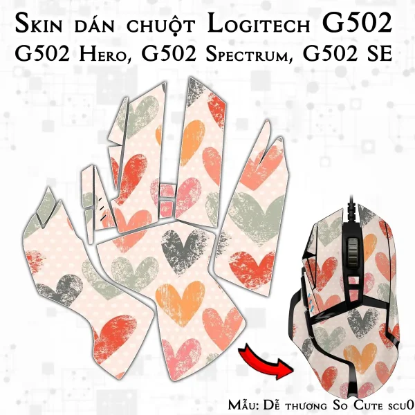 Skin dán chuột Logitech G502 mẫu Dễ thương So Cute scu022
