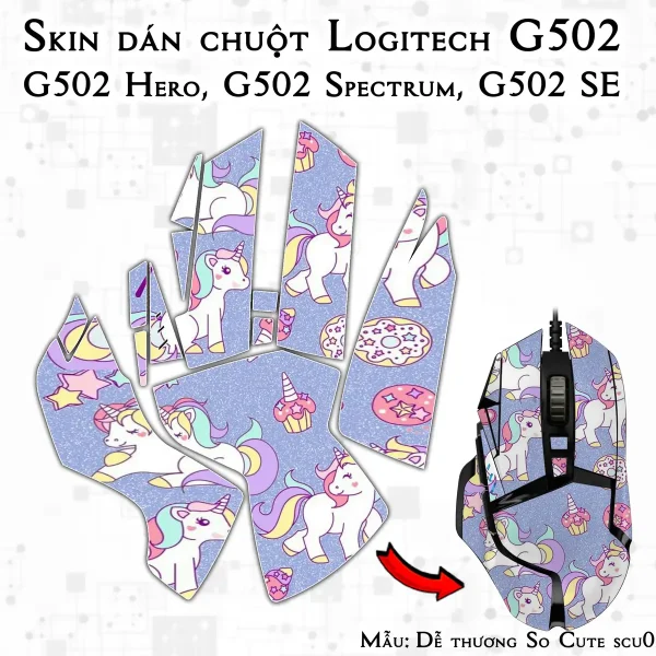 Skin dán chuột Logitech G502 mẫu Dễ thương So Cute scu023