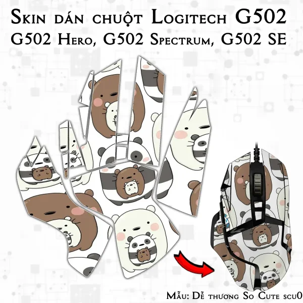Skin dán chuột Logitech G502 mẫu Dễ thương So Cute scu026