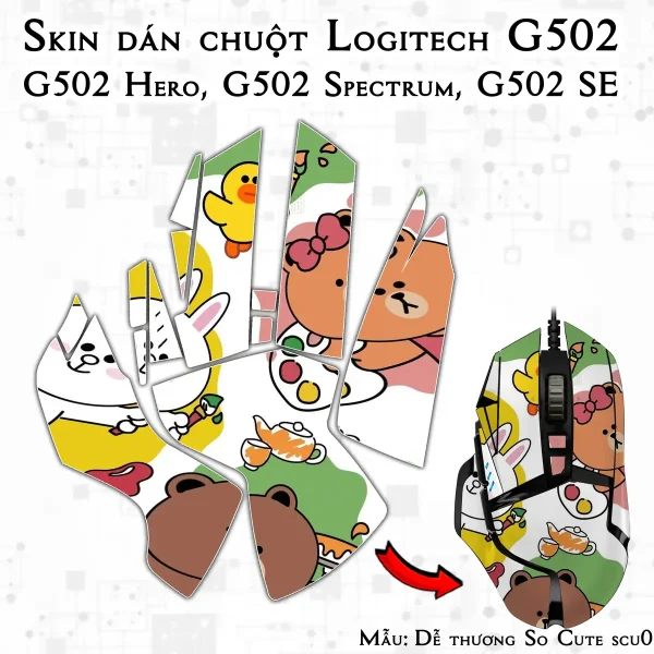 Skin dán chuột Logitech G502 mẫu Dễ thương So Cute scu033