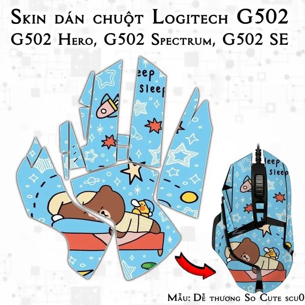 Skin dán chuột Logitech G502 mẫu Dễ thương So Cute scu035