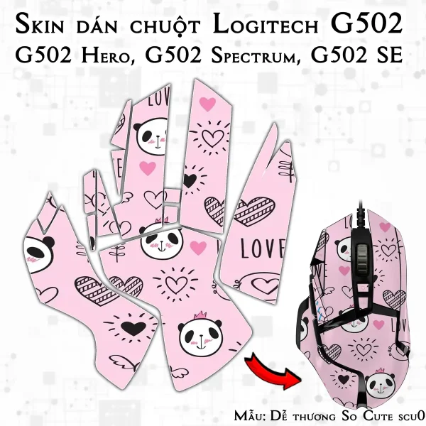 Skin dán chuột Logitech G502 mẫu Dễ thương So Cute scu038