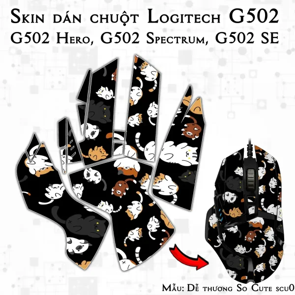 Skin dán chuột Logitech G502 mẫu Dễ thương So Cute scu055_