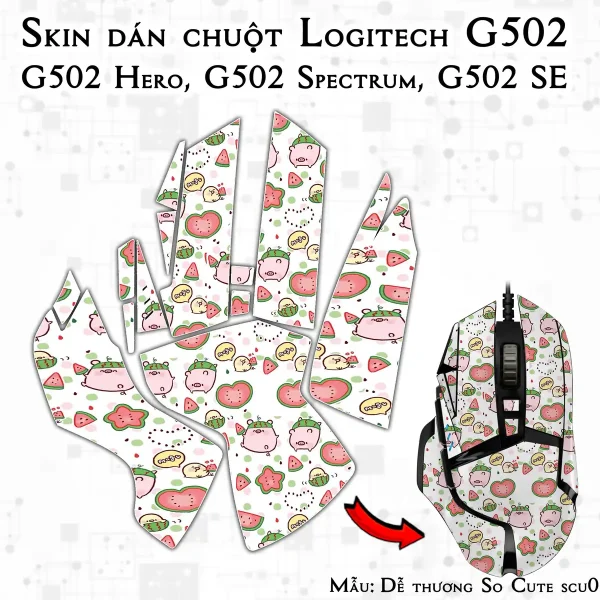 Skin dán chuột Logitech G502 mẫu Dễ thương So Cute scu056