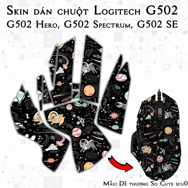 Skin dán chuột Logitech G502 mẫu Dễ thương So Cute scu057