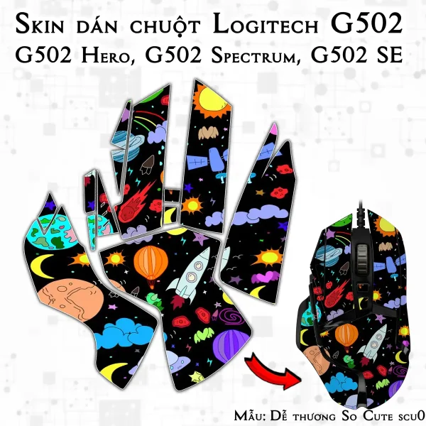 Skin dán chuột Logitech G502 mẫu Dễ thương So Cute scu059
