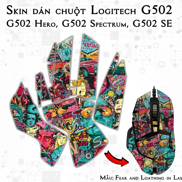 Skin dán chuột Logitech G502 mẫu Fear and Loathing in Las Vegas