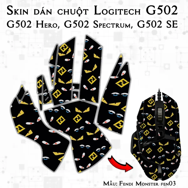 Skin dán chuột Logitech G502 mẫu Fendi Monster fen03