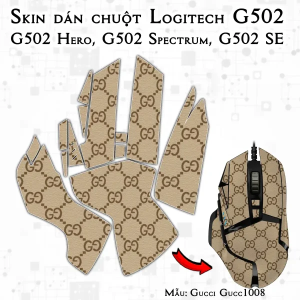 Skin dán chuột Logitech G502 mẫu Gucci Gucc1008