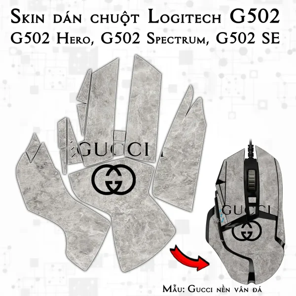 Skin dán chuột Logitech G502 mẫu Gucci nền vân đá