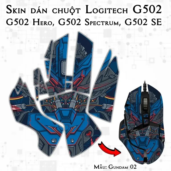 Skin dán chuột Logitech G502 mẫu Gundam 02