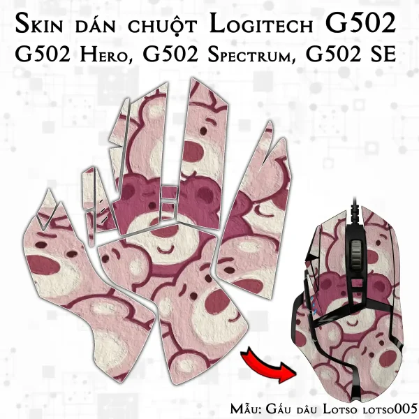 Skin dán chuột Logitech G502 mẫu Gấu dâu Lotso lotso005