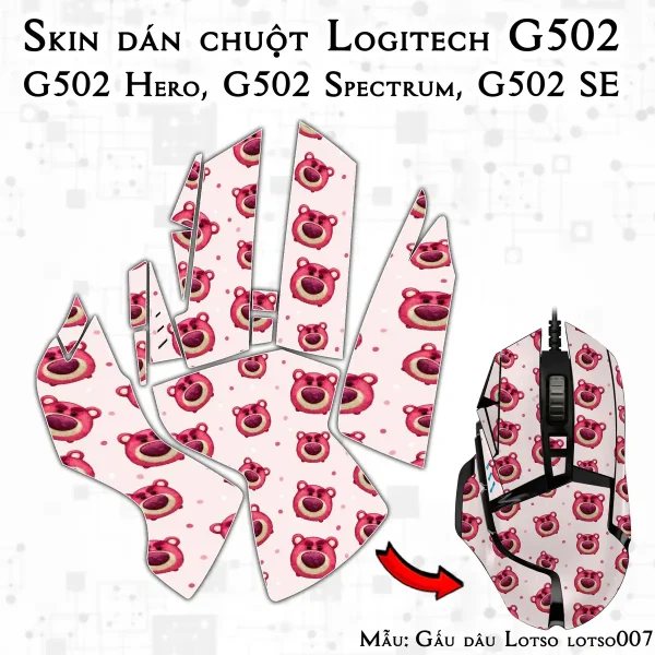 Skin dán chuột Logitech G502 mẫu Gấu dâu Lotso lotso007
