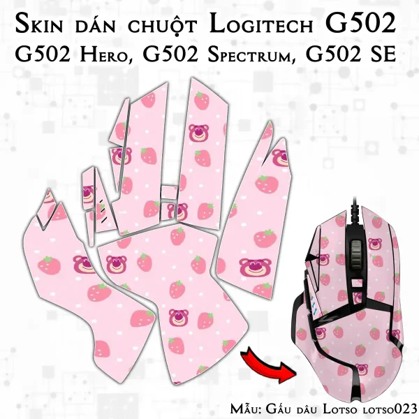 Skin dán chuột Logitech G502 mẫu Gấu dâu Lotso lotso023