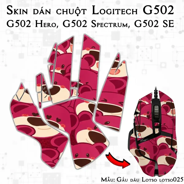 Skin dán chuột Logitech G502 mẫu Gấu dâu Lotso lotso025