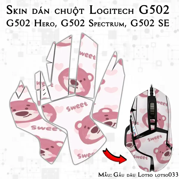 Skin dán chuột Logitech G502 mẫu Gấu dâu Lotso lotso033