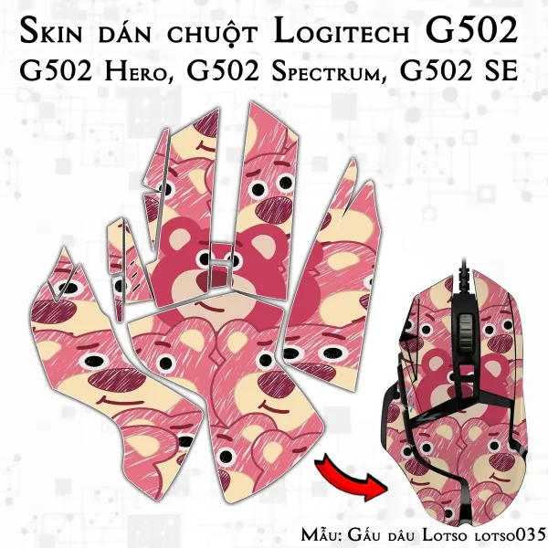 Skin dán chuột Logitech G502 mẫu Gấu dâu Lotso lotso035