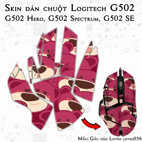 Skin dán chuột Logitech G502 mẫu Gấu dâu Lotso lotso036