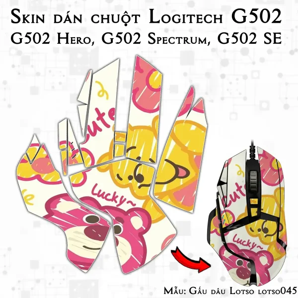 Skin dán chuột Logitech G502 mẫu Gấu dâu Lotso lotso045