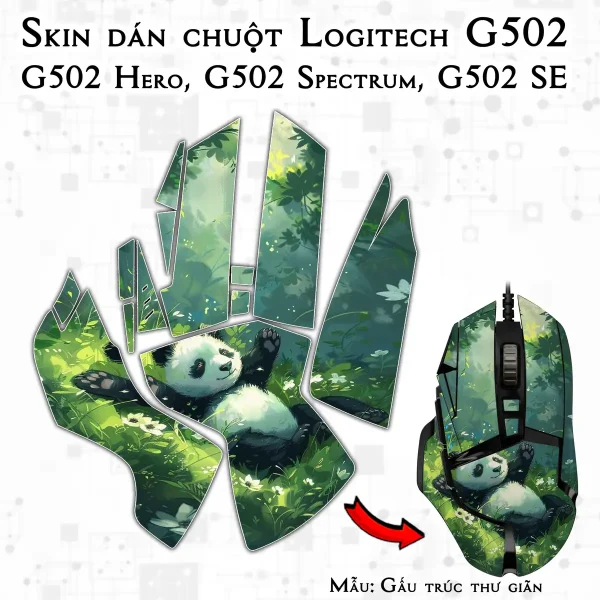 Skin dán chuột Logitech G502 mẫu Gấu trúc thư giãn