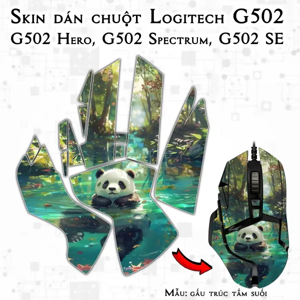 Skin dán chuột Logitech G502 mẫu gấu trúc tắm suối