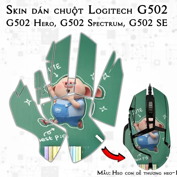 Skin dán chuột Logitech G502 mẫu Heo con dễ thương heo-114
