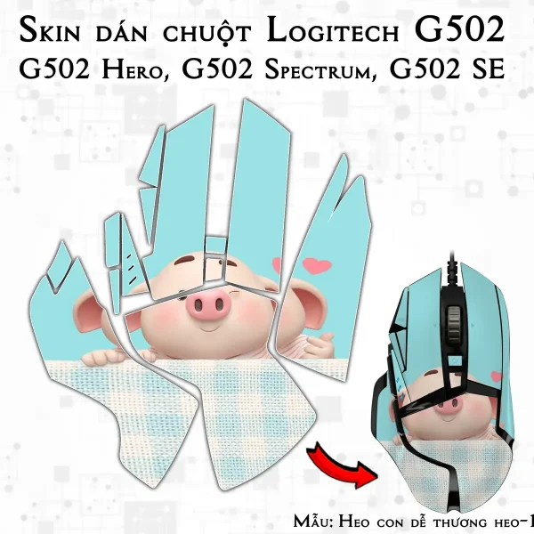 Skin dán chuột Logitech G502 mẫu Heo con dễ thương heo-163
