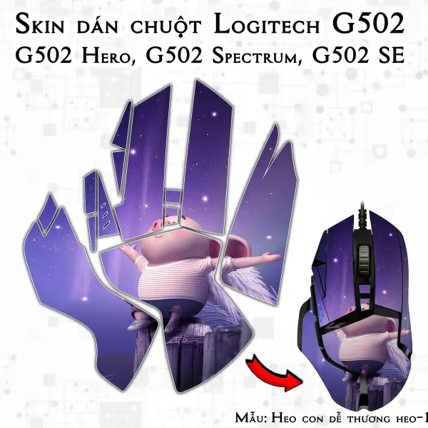 Skin dán chuột Logitech G502 mẫu Heo con dễ thương heo-180
