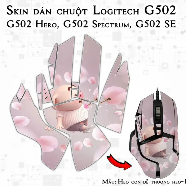 Skin dán chuột Logitech G502 mẫu Heo con dễ thương heo-187