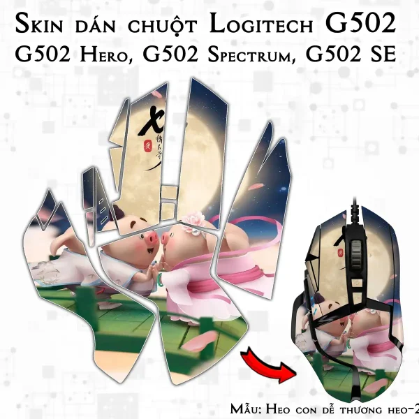 Skin dán chuột Logitech G502 mẫu Heo con dễ thương heo-204