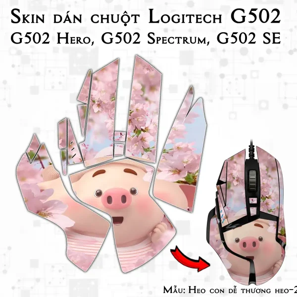 Skin dán chuột Logitech G502 mẫu Heo con dễ thương heo-205