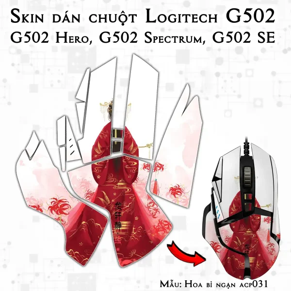 Skin dán chuột Logitech G502 mẫu Hoa bỉ ngạn acp031