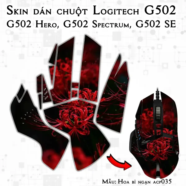 Skin dán chuột Logitech G502 mẫu Hoa bỉ ngạn acp035