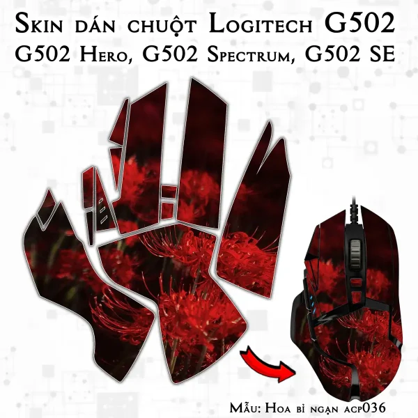 Skin dán chuột Logitech G502 mẫu Hoa bỉ ngạn acp036