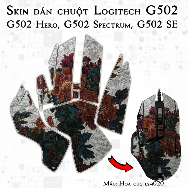 Skin dán chuột Logitech G502 mẫu Hoa cúc lsm020