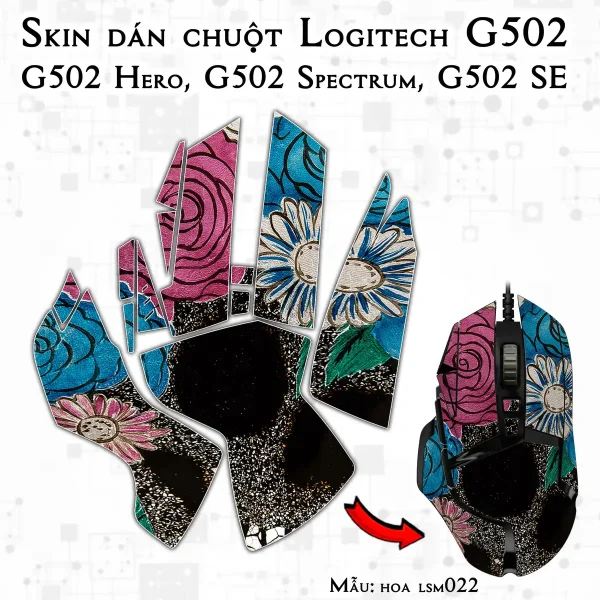 Skin dán chuột Logitech G502 mẫu hoa lsm022