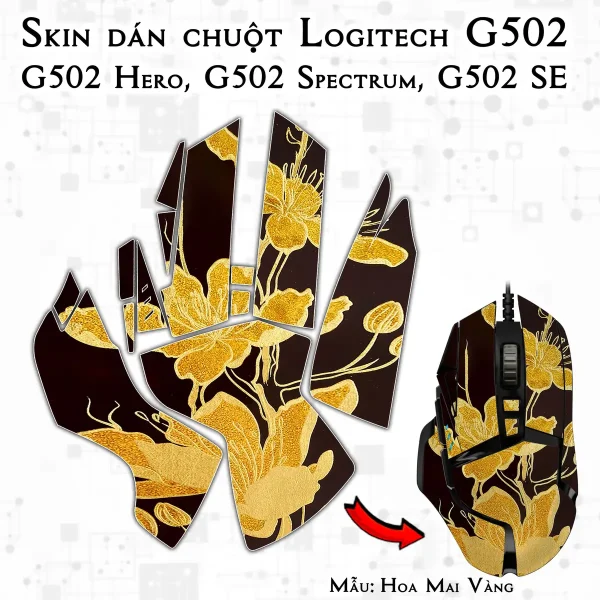 Skin dán chuột Logitech G502 mẫu Hoa Mai Vàng