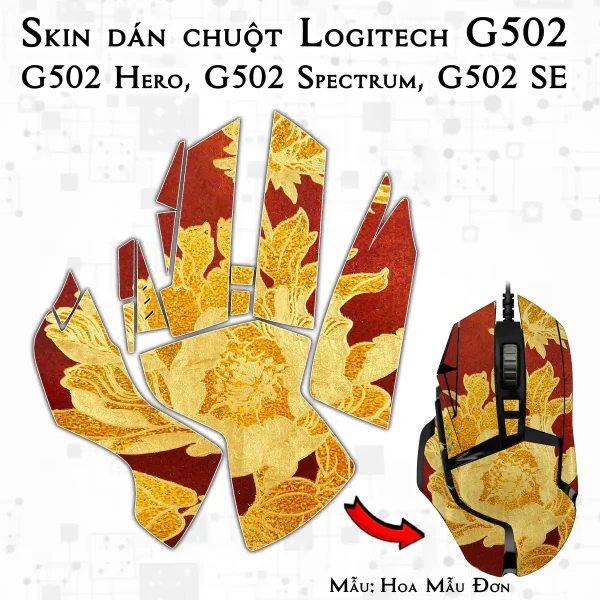 Skin dán chuột Logitech G502 mẫu Hoa Mẫu Đơn